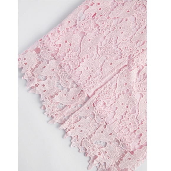 Guipure Lace Baby Pink Bodycon Dress Cami V-Neck Knee to Midi - Picture 9 of 13